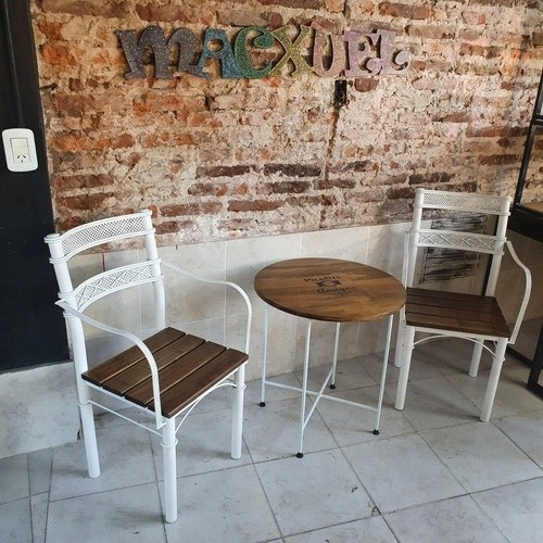 Imagen 3 de 6 de Mesa Sillas De Hierro Forjado Con Mesa Industrial Jardin