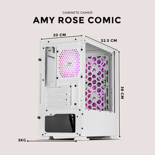 Gabinete Gamer Xtreme Pc Gaming Amy Comic Edition Mini Torre Micro Atx 3 Fan Argb Mesh Cristal Templado