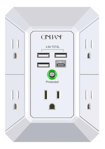 Usb Wall Charger, Surge Protector, Qinlianf 5 Outlet Extende