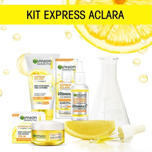 Garnier Kit Express Aclara: Serum, Crema, Gel Con Vitamina C