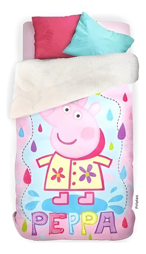 Frazada Con Corderito Peppa Pig!! Especial Otoño Invierno!! Rosa Claro Peppa Pig (Usado)