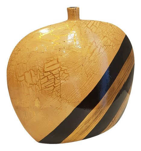 Vaso Decorativo Cerâmica Dourada Com Listas Pretas