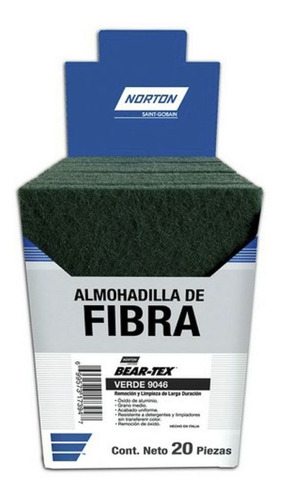 Almohadilla Fibra Verde 6x9in Grano Medio Alo Beartex 20pzs