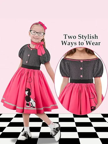 Fun Costumes Disfraz de calcetín de los años 50 para niñas, vestido vintage de los años 50 con parte superior a cuadros, falda de caniche, bufanda y cinturón, rojo, talla M Fun Costumes Disfraz de calcetín de los años 50 para niñas, vestido vintage de los años 50 con parte superior a cuadros, falda de caniche, bufanda y cinturón, rojo, talla M