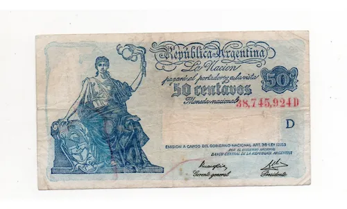 Billete 50 Centavos Moneda Nacional Progreso Bottero 1805 (Usado)