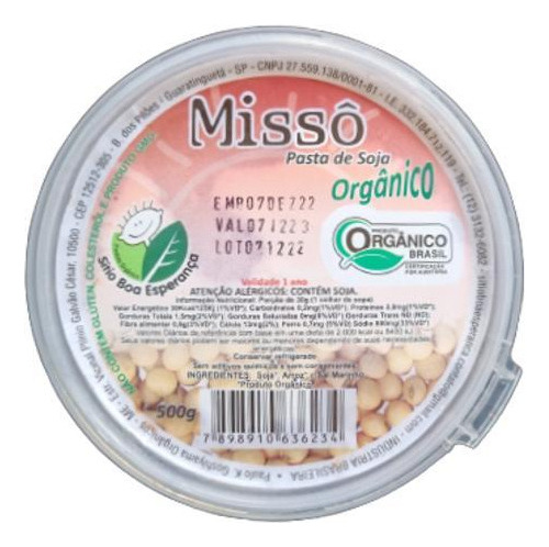 Missô De Soja Artesanal Orgânico Sítio Boa Esperança 500g