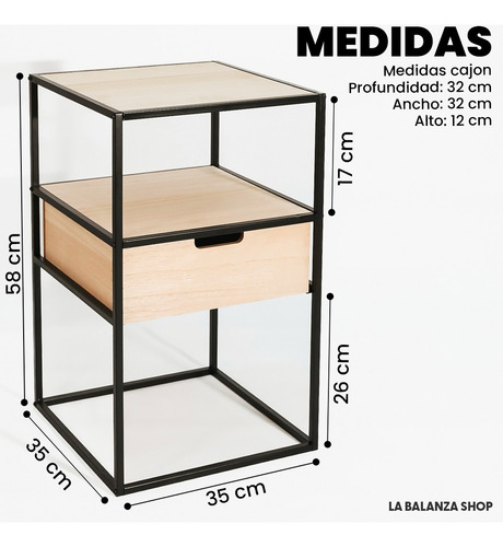 Set 2 Mesas De Luz Diseño Industrial Madera Hierro Con Cajón