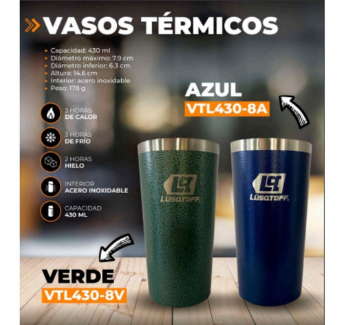 Vaso Térmico Lusqtoff 430ml Verde Vtl430-8v Frio Calor Acero