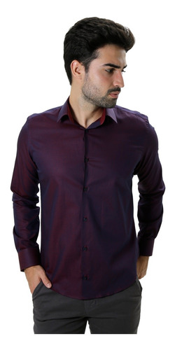 Imagem 2 de 9 de Camisa Social Slim Maquinetada Purple