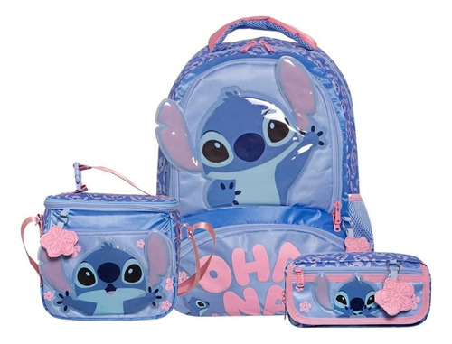 Mochila Escolar Set 3 Pzs Lonchera Y Lapicera Stich Azul Stich