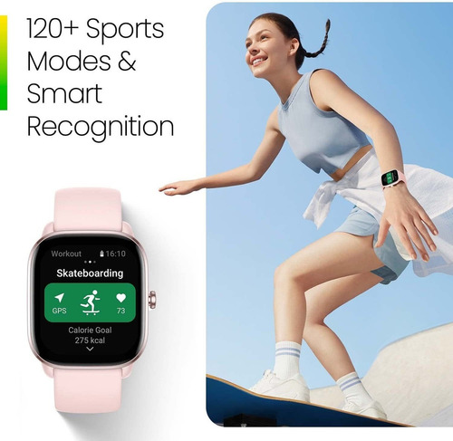 Imagen 4 de 7 de Smartwatch Amazfit GTS 4 Mini 1.65" caja de aleación de aluminio y plástico flamingo pink, malla flamingo pink de silicona