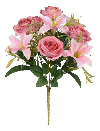 Buque De Flores Rosas E Lirios X9 Rosa Antigo 40cm