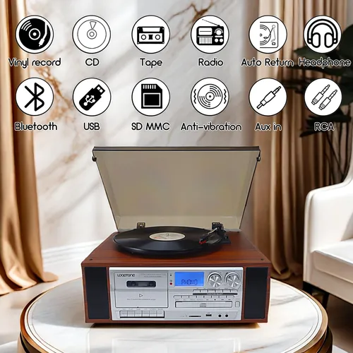 Tocadiscos 10 En 1 Bluetooth 3 Velocidades Vintage Plata