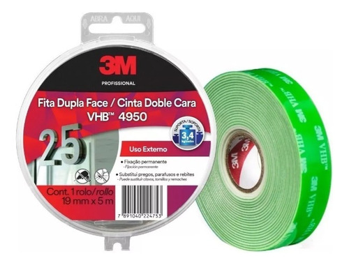 Cinta Doble Faz Exterior 3m Vhb Ig-110 Wf 19 Mm X 5 Mts