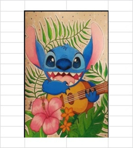 Pintura Diamante Disney 30 X 40cm Stitch Guitarra Flor