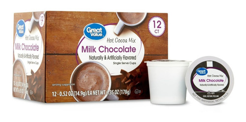 Great Value 12 K-cups Hot Cocoa Mix Milk Chocolate