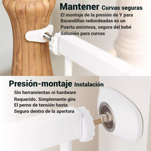 Quoriv Puerta Seguridad Interior Expandible Reja Pressure Mount Para Bebe Mascota +peluches, Altura Total 78cm Expandable 69-116cm,menos De 90 Grados De Cierre Automático De Rebote,blanco
