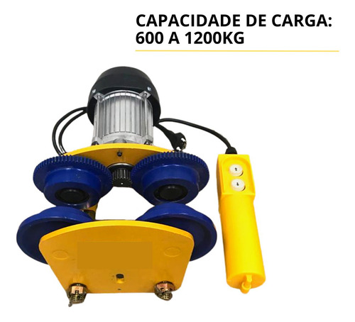 Guincho Talha Elétrico Com Trolley 1200kg Içamento Arraste