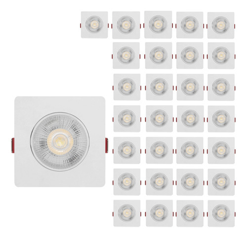 Kit 30 Spot Led 7w Smd Direcionavel Embutir Quadrado Quente Cor Branco Quente 110v/220v (bivolt)