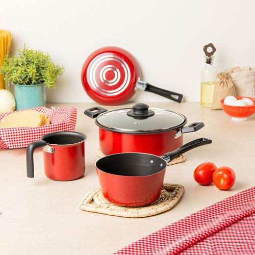 Batería De Cocina Ekco Deleite 5 Piezas Roja Rojo