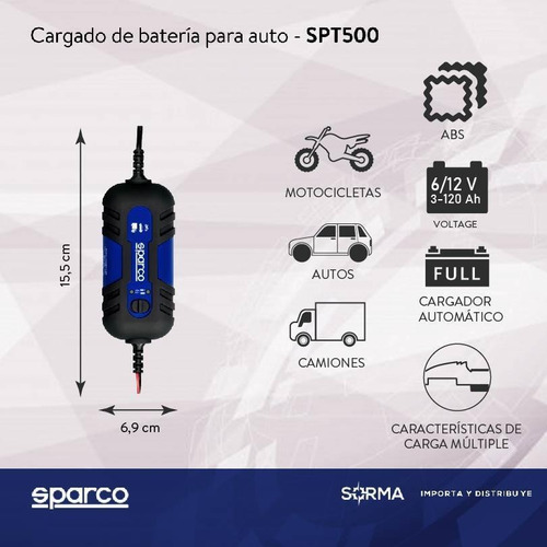 Imagen 2 de 9 de Cargador De Bateria Para Auto Sparco Carga Inteligente 12v