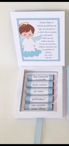 Imagem 3 de 3 de Convite Para Padrinhos De Batismo Lembrancinha Batizado Top