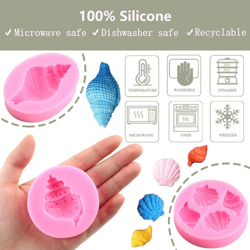 5pcs Molde De Silicona Concha Fondant Resina Estrella De Mar