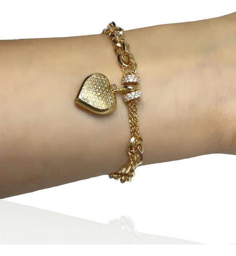 Pulseira Trançada Meio Bracelete Ouro 18k 750 Coração Médio Comprimento 19.5 Cm Cor Dourado Diâmetro 5 Cm