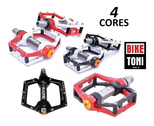 Pedal Kapa Mtb Bmx Com Rolamentos E Travas Vermelho E Branco Cor Vermelho Com Branco