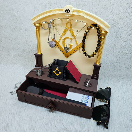 Alhajero Masón Mini Mueble Exhibidor De Joyas Masónico Crema