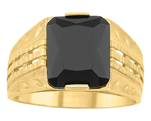 Anillo Oro 10k Caballero Piedra Negra Cuadrada