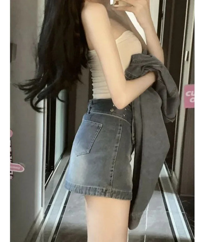 Conjunto De Abrigo Y Falda De Mezclilla De Estilo Retro Para