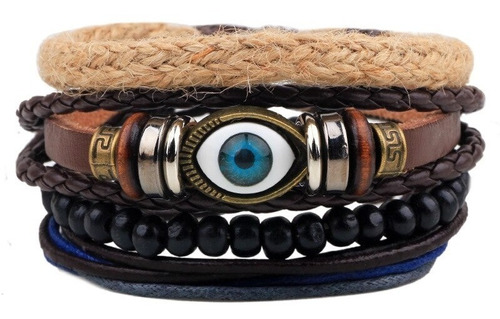 Conjunto Pulsera Brazalete Unisex 4 En 1  Moda Ojo