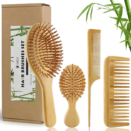 Mrd - Juego De Brochas Y Peines De Bambu Con Cepillo Para D