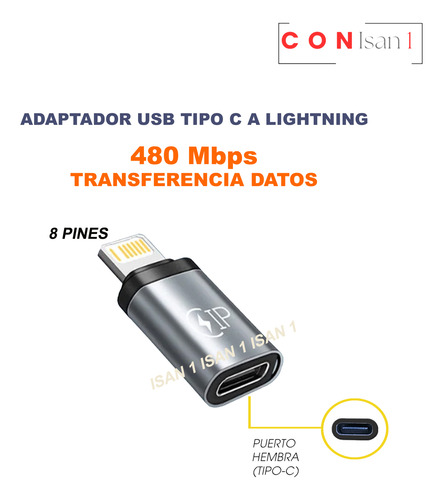 1pz Adaptador Usb Tipo C A Lightning Ip
