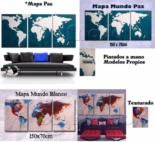 Cuadros Mapa Tripticos Decorativos Mapamundi Planisferio Atlas Texturados Pintados A Mano
