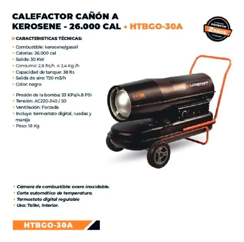 Calefactor Cañon Kerosene Diesel 26000 Kcal Lusqtoff Negro