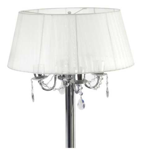 Lampara De Pie Cromo Pantalla Blanca Organza E27 Led Pantalla Blanco