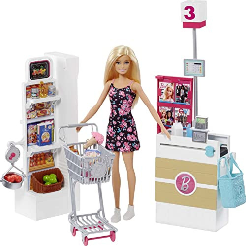 Barbie  Doll & Playset, Supermercado Con 25 Accesorios Temát