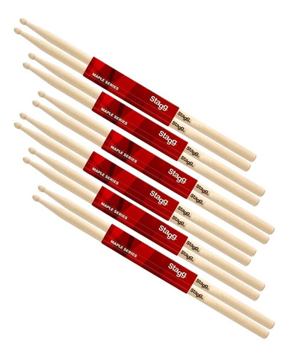 Palillos Baquetas P/ Bateria Stagg 5a Madera X 12 Pares