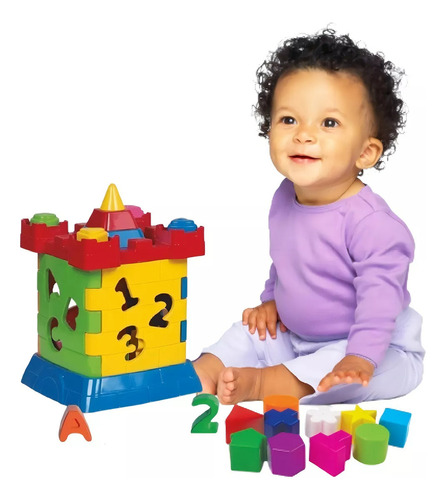 Castelinho Castelo Cubo Didático De Montar Com Peças Educativas Colorido