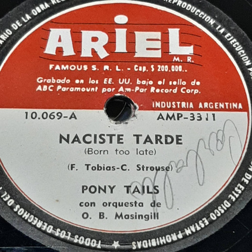 Pasta Pony Tails Orquesta O. B. Masingill Ariel C337
