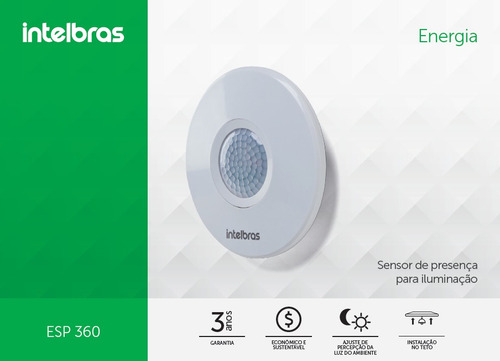 Sensor De Presença Intelbras Para Iluminação Esp 360 Teto
