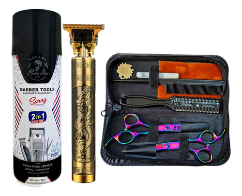 Afeitadora Hair Clipper + Kit De Tijeras + Spray Lubricante