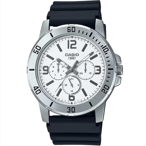 Reloj Casio Standard MTP-VD300-7BUDF para hombre, color de la correa: negro, color del bisel: plata, color de fondo: blanco