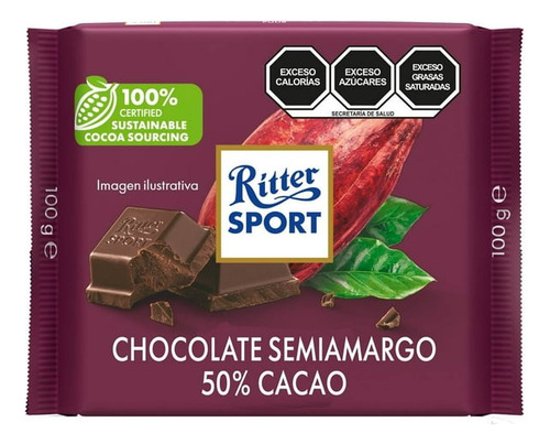Chocolate Semi Amargo 50% Cocoa Ritter Sport 100 G
