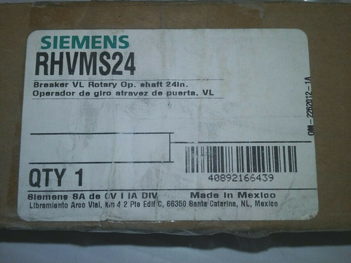 Siemens Rhvms24 Breaker Vl 24 Rotary Op Extension Shaf Bbd