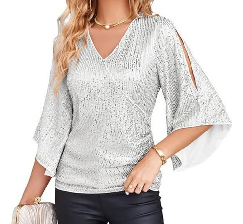 Camisa De Fiesta Ajustada Con Lentejuelas Para Mujer
