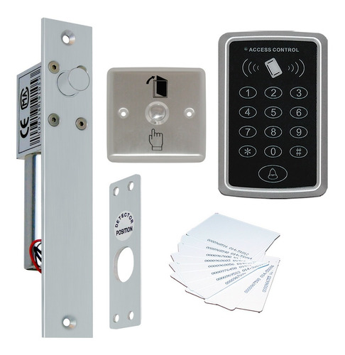 Imagen 1 de 8 de Kit Control De Acceso Cerradura De Perno 10 Tarjetas Y Botón