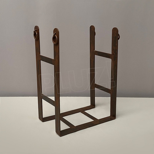 Imagen 2 de 10 de Leñero Porta Leña Hierro Óxido Rectang 50cm Hogar Parrilla
